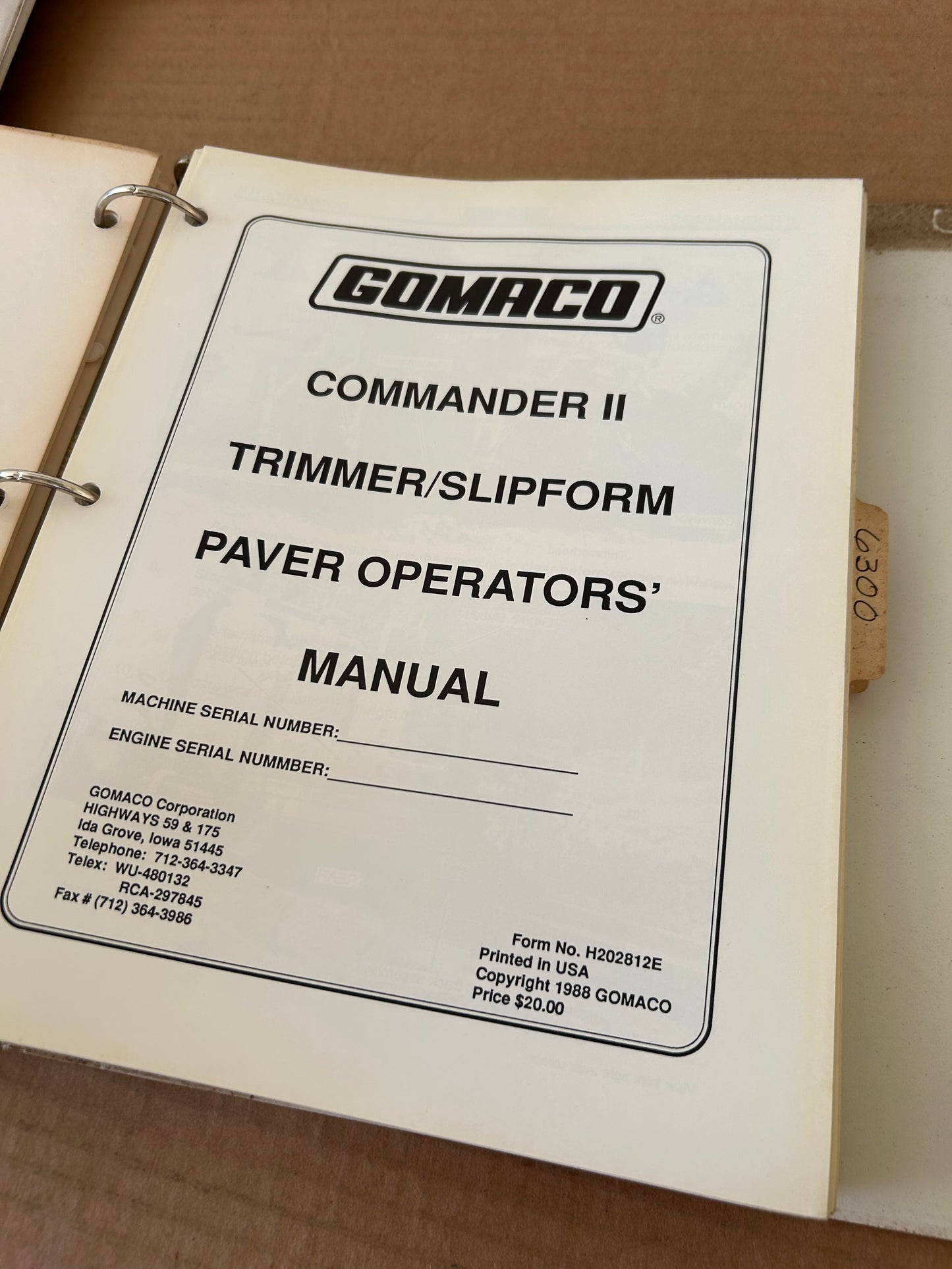 Gomaco _ GT-3300, GT-6200 (Commander II), GT-6300 (Commander III) & GT-6300 4-Track _ Operators & Parts Manual