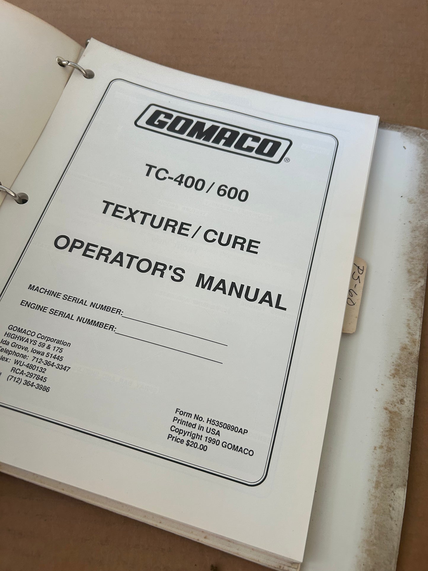 Gomaco _ C-450 Cylinder Finisher, TC-400/600 Texture/Cure & PS-60 Concrete Placer _ Operators & Parts Manual