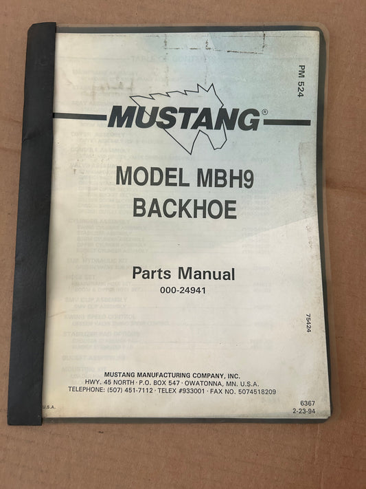 Mustang _ model MBH9 Backhoe _ Parts Manual