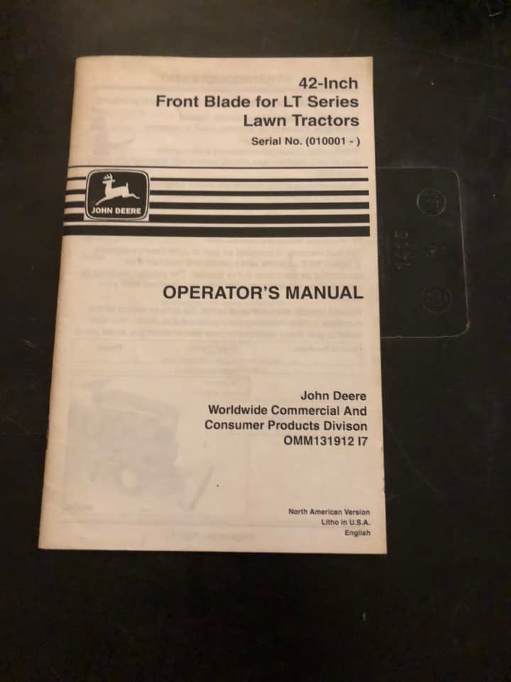 John Deere _ 42” Front Blade for LT series Lawn Tractors _ Operator’s Manual