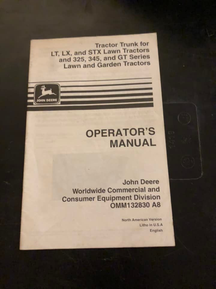 John Deere _ Tractor Trunk for LT, LX, and STX Lawn Tractors  _ Operator’s Manual