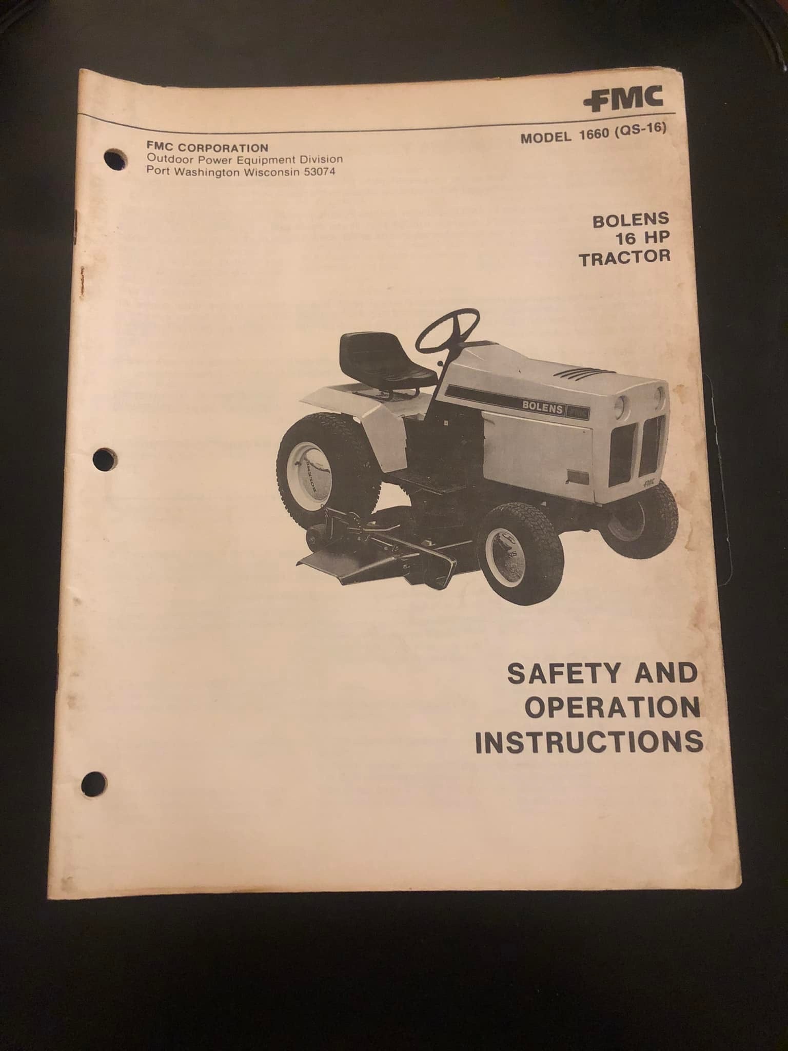 Fmc Bolens 16 Hp Tractor Safety And Operation Instruction Carmichael S Garage