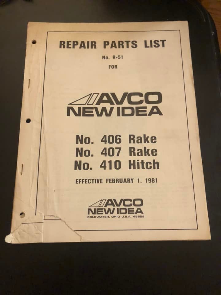 New Idea _ models 406 and 407 Side Delivery Rake & 410 Hitch _ Parts Catalog