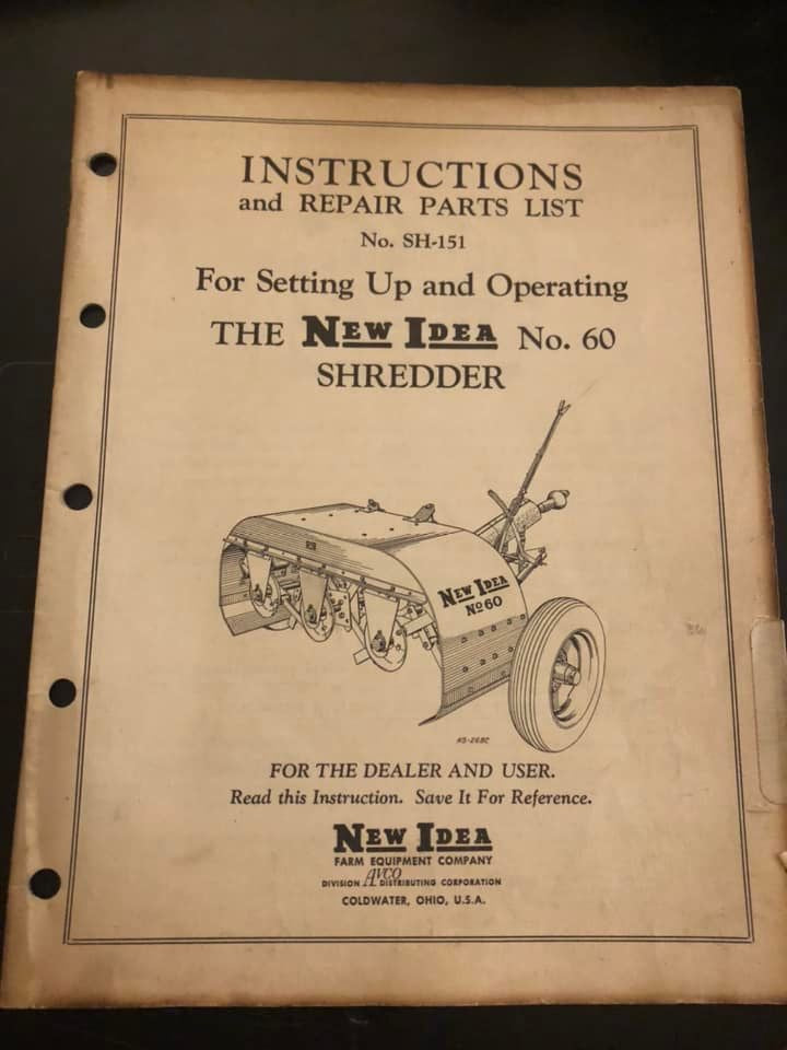 New Idea _ no 60 Shredder SH-151_ Instructions & Repair Parts List