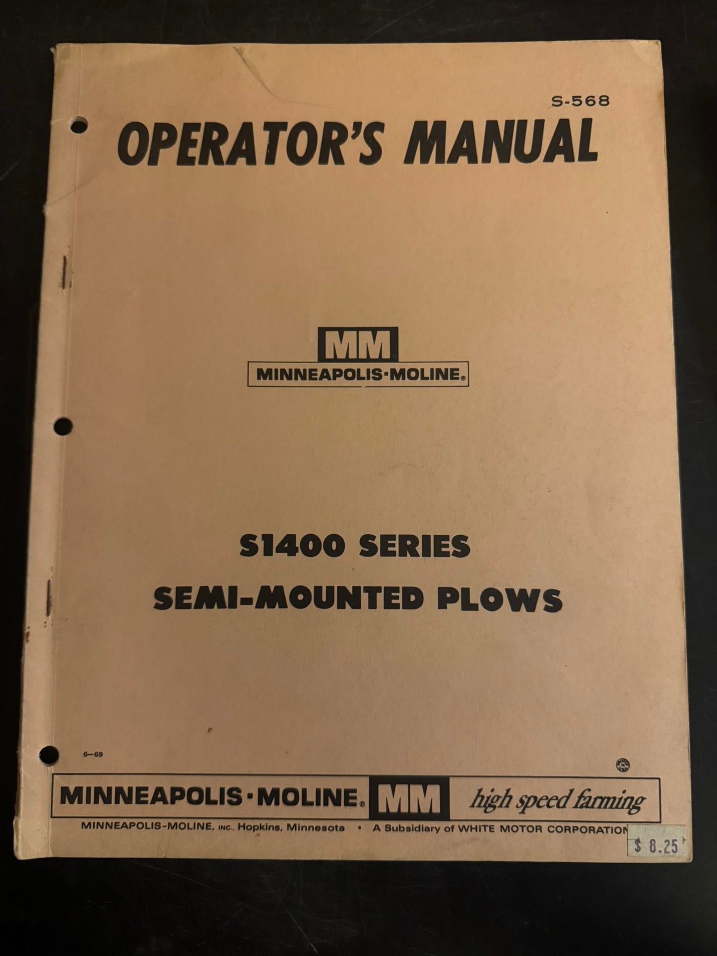 Minneapolis Moline _ S1400 Series Semi-Mounted Plows _ Operator’s Manual S-568