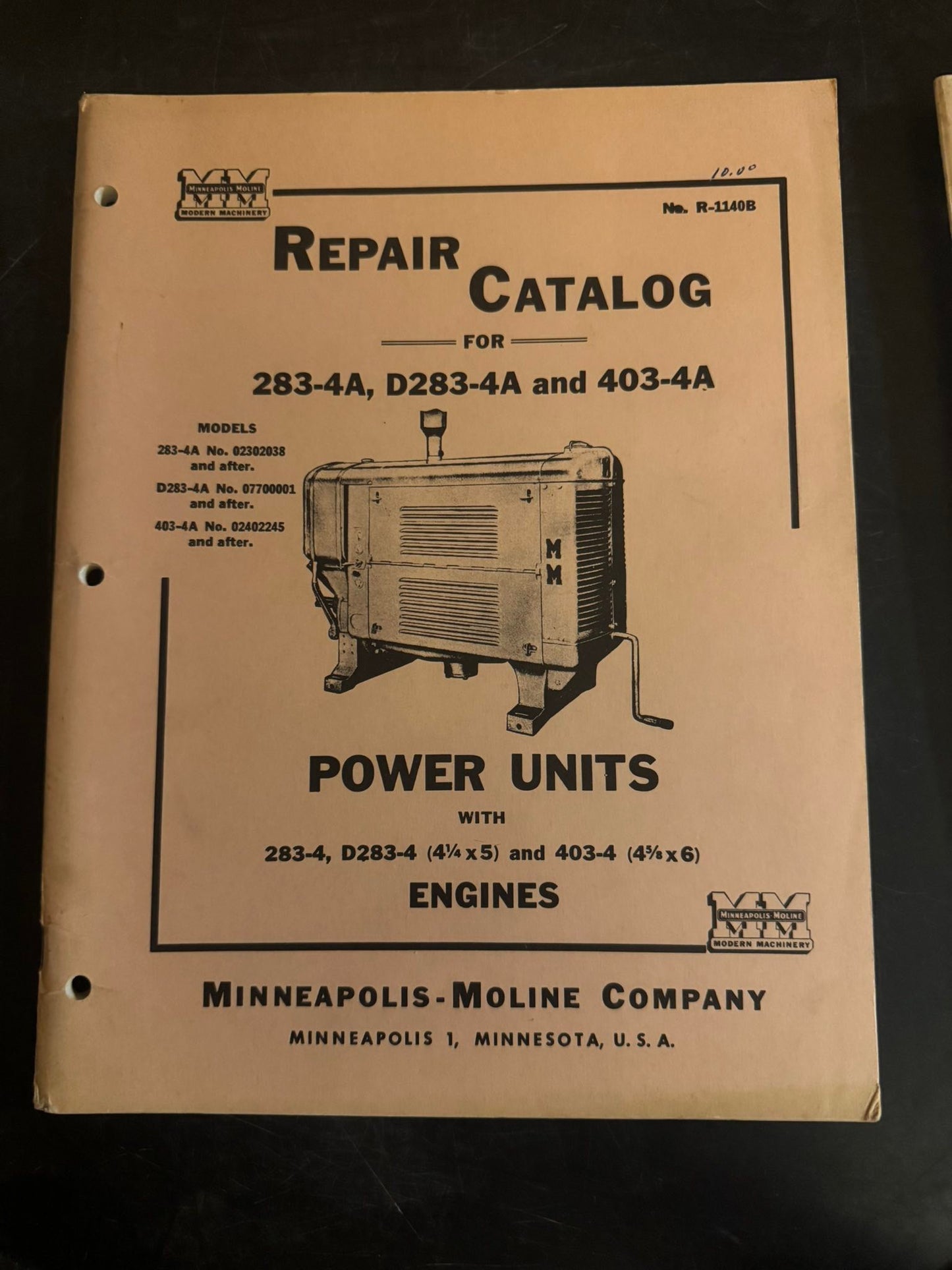 Minneapolis Moline - 283-4A, D283-4A & 403-4A Power Units - Repair Catalog