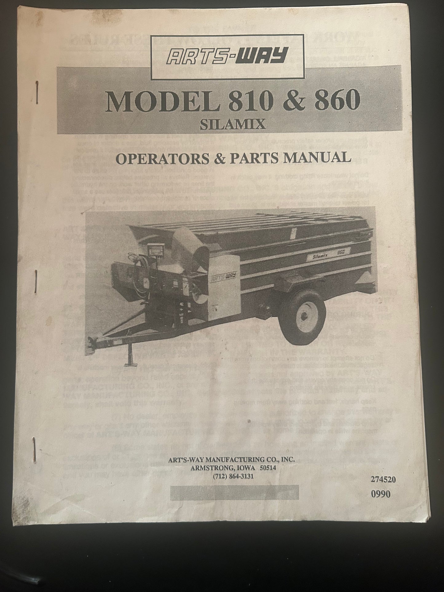 Arts-Way _ MODEL 810 & 860 SILAMIX _ OPERATORS & PARTS MANUAL