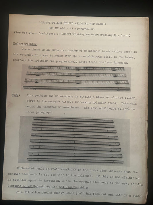 Massey Ferguson _ Installation Instructions - CONCAVE FILLER STRIPS (SLOTTED AND BLANK)
FOR MF 410 - MF 510 COMBINES