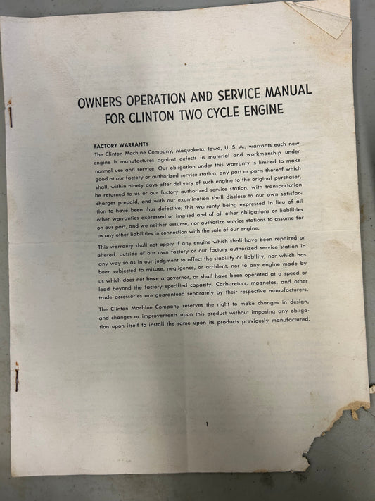 Clinton _ Two Cycle Engine _ Owners Operation & Service Manual