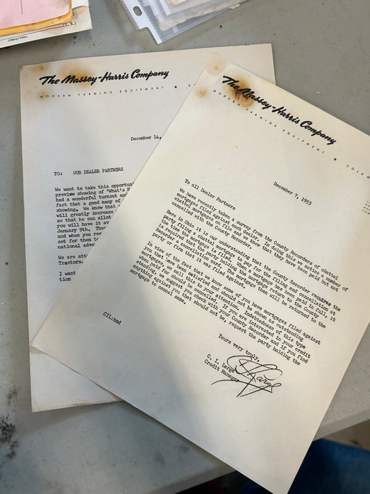 Massey Harris - 1953 Vintage letter to Dealers