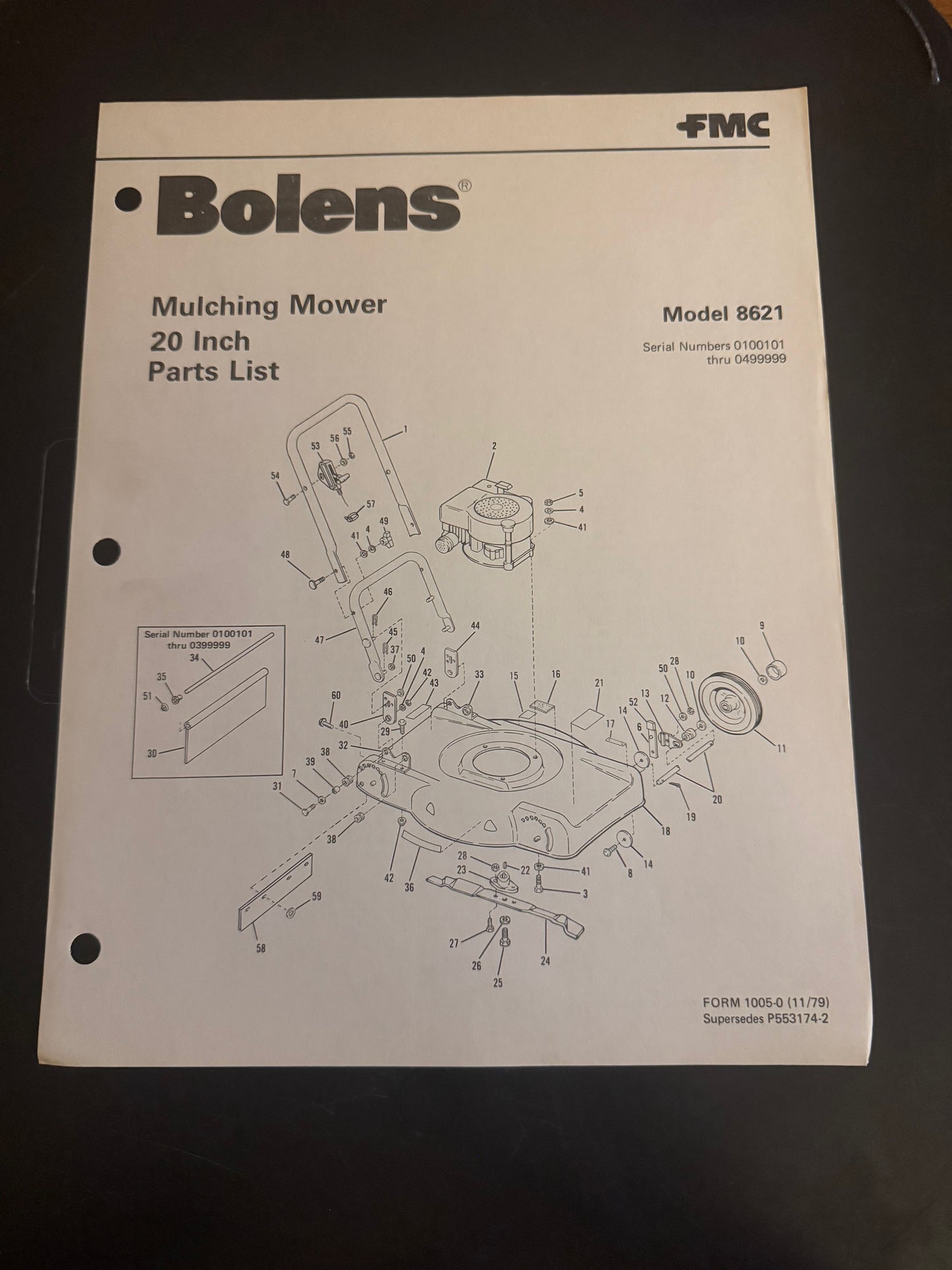Bolens _ Mulching Mower 20” model 8621 _ Parts List
