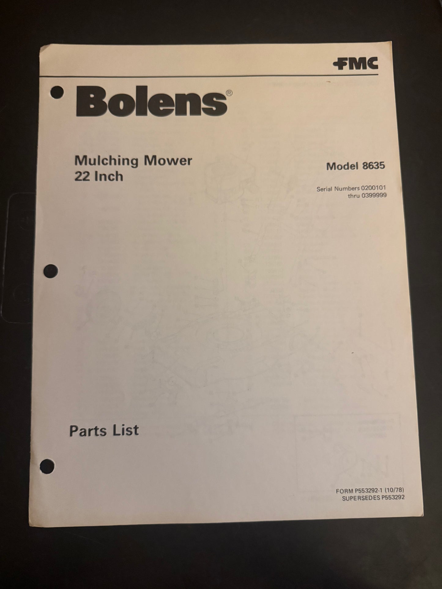 Bolens _ Mulching Mower 22” model 8635 _ Parts List
