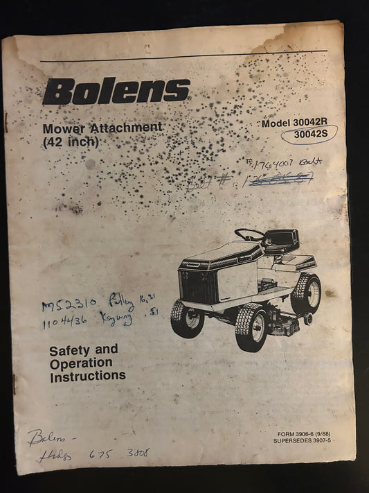 Bolens _ Mower Attachment 42” model 30042R & 30042S _ Safety & Operation Instructions