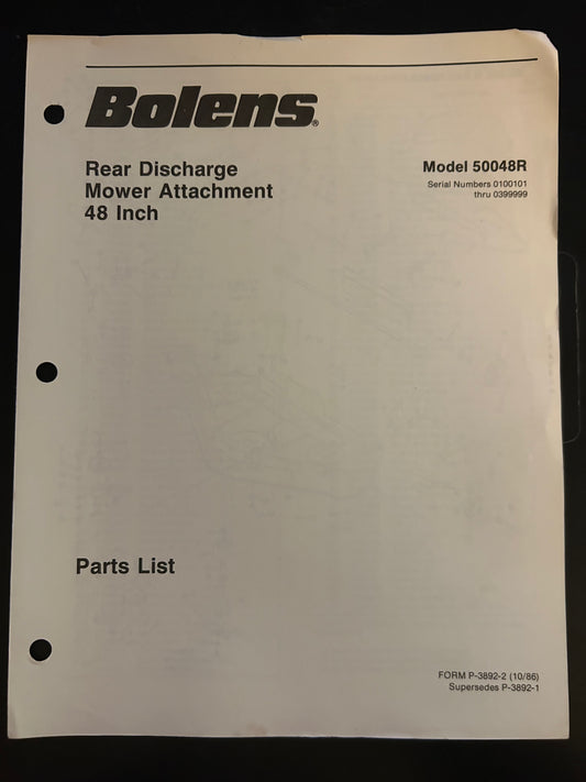 Bolens _ Rear Discharge Mower Attachment 48” model 50048R _ Parts List