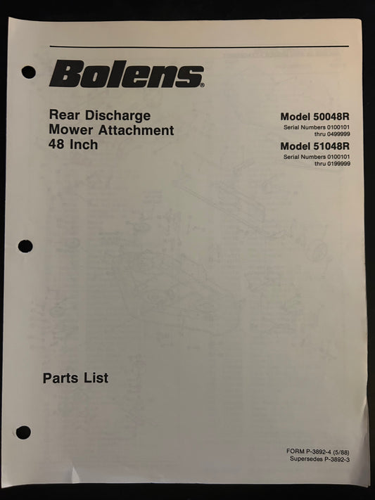 Bolens _ Rear Discharge Mower Attachment 48” model 50048R & 51048R _ Parts List