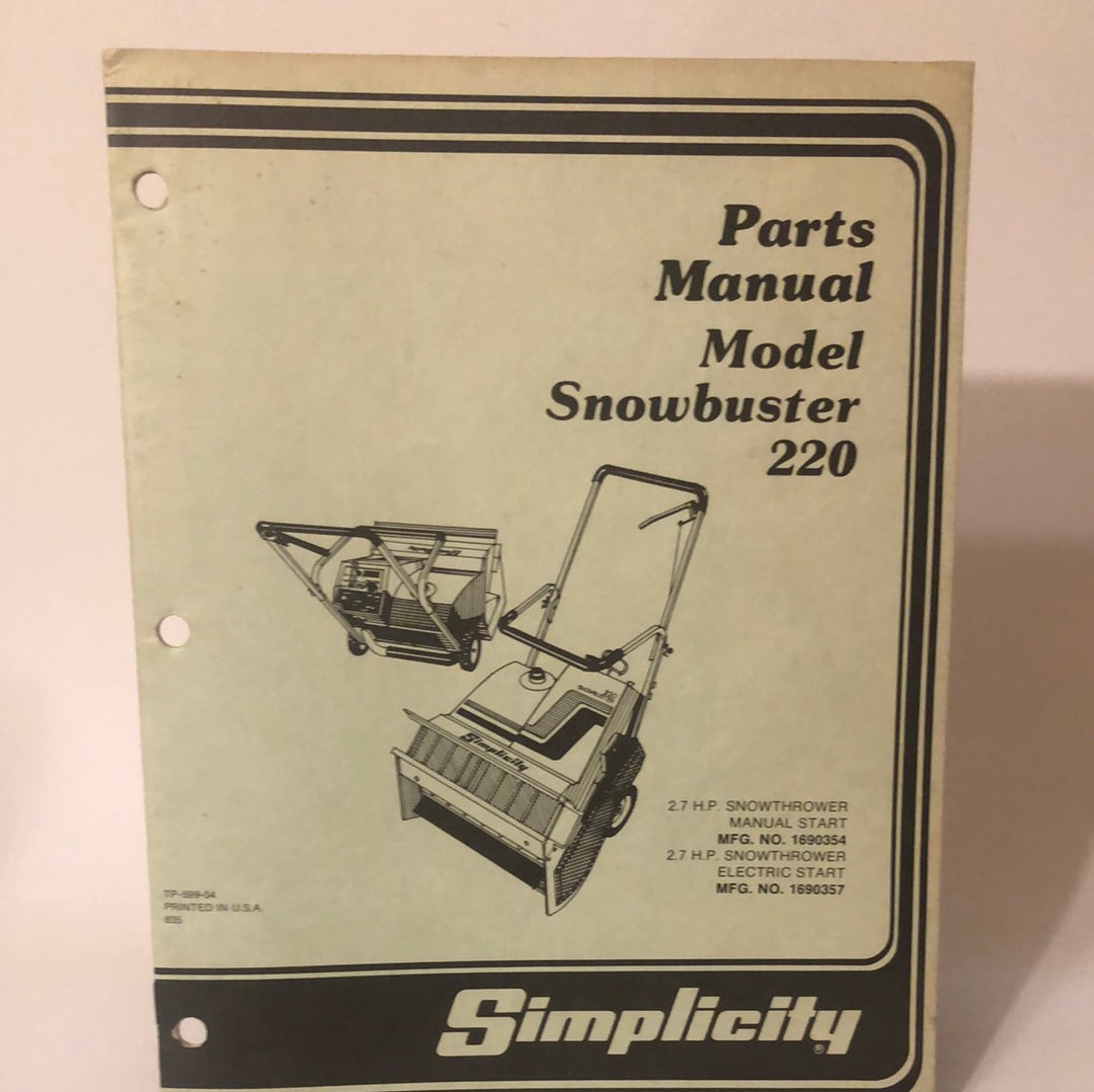 Simplicity Model Snowbuster 220 _ Parts Manual