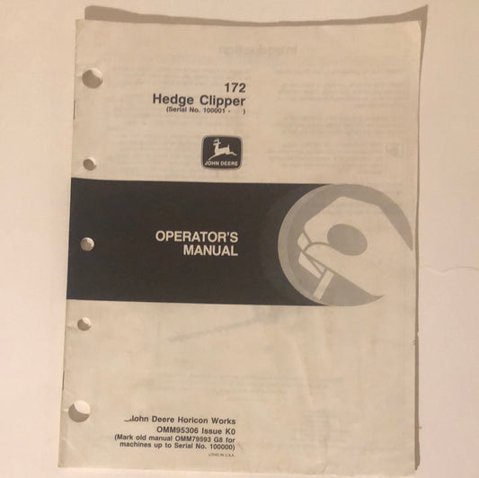 John Deere 172 Hedge Clipper  _ Operator’s Manual