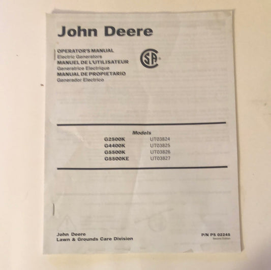 John Deere Electric Generators Operator’s Manual