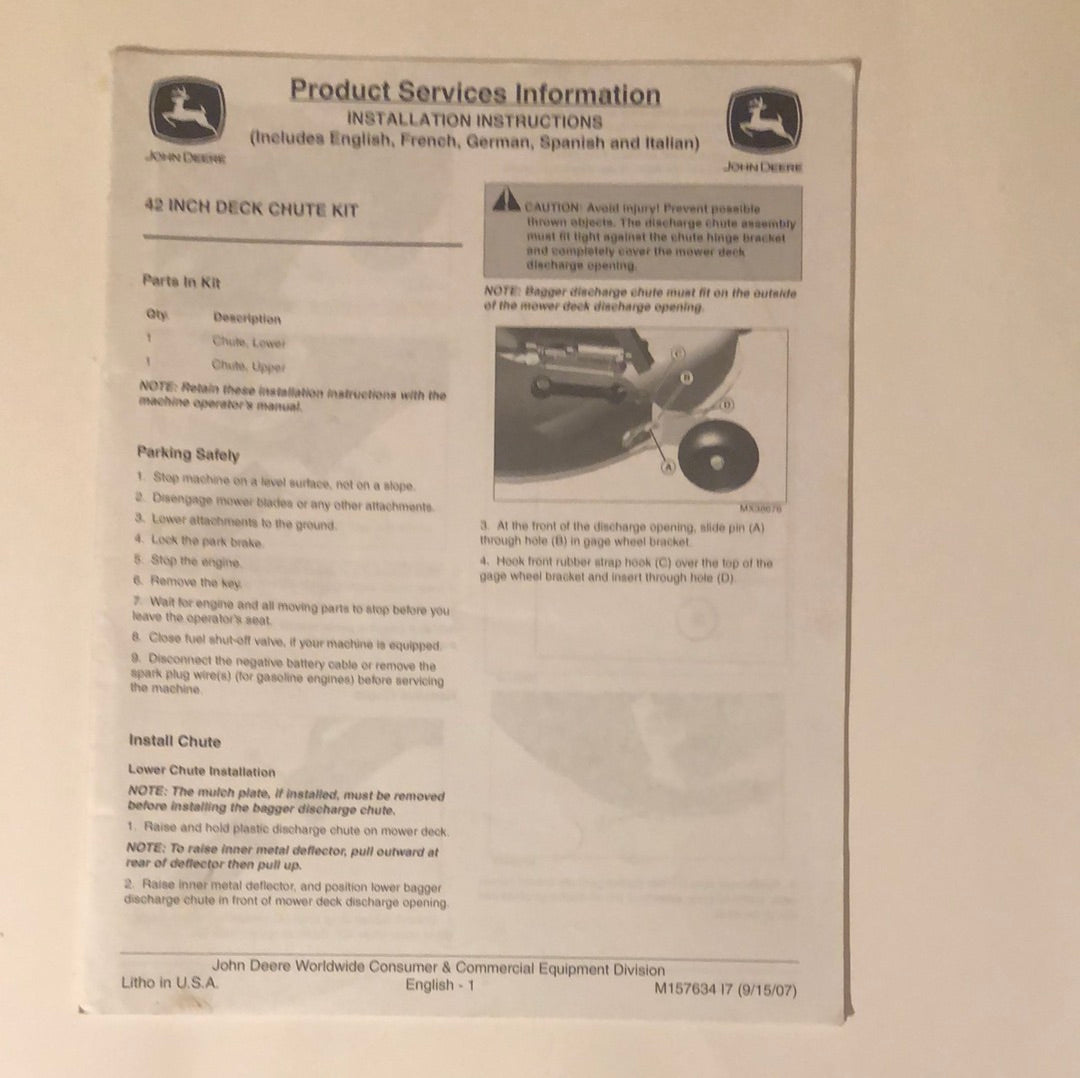 John Deere 42” Deck Chute Kit _ Product Services Information