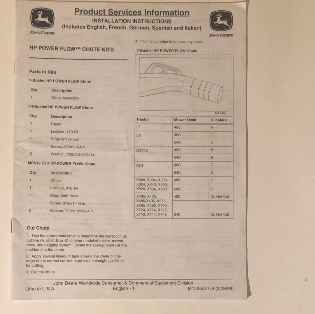 John Deere HP Power Flow Chute Kits _ Product Services Information