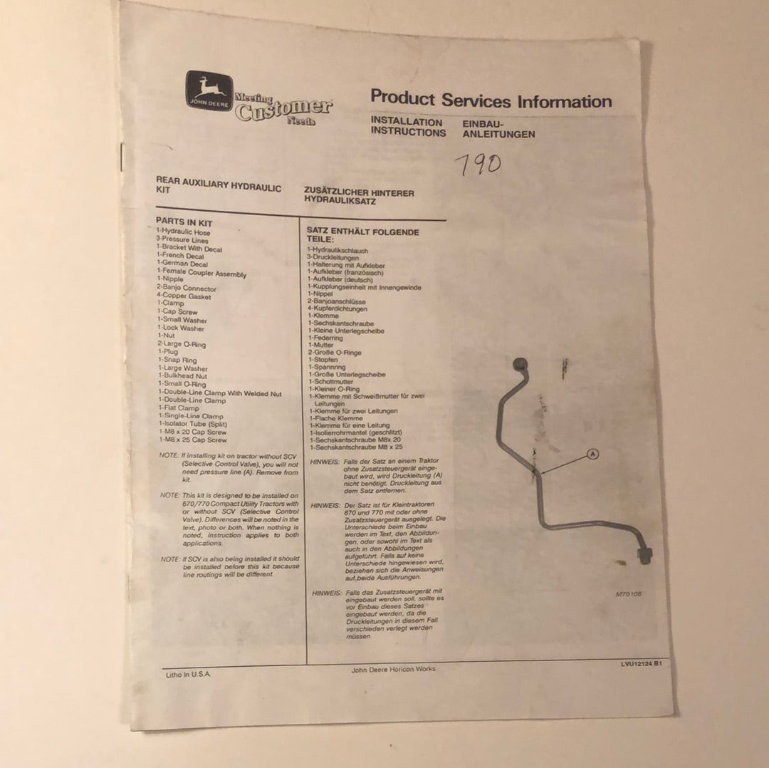 John Deere Rear Auxiliary Hydraulic Kit _ Product Services Information