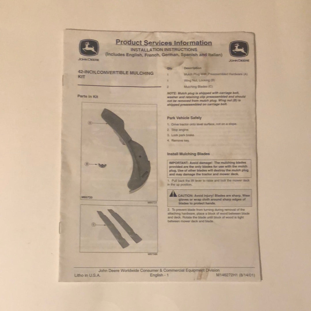 John Deere 42” Convertible Mulching Kit _ Product Services Information