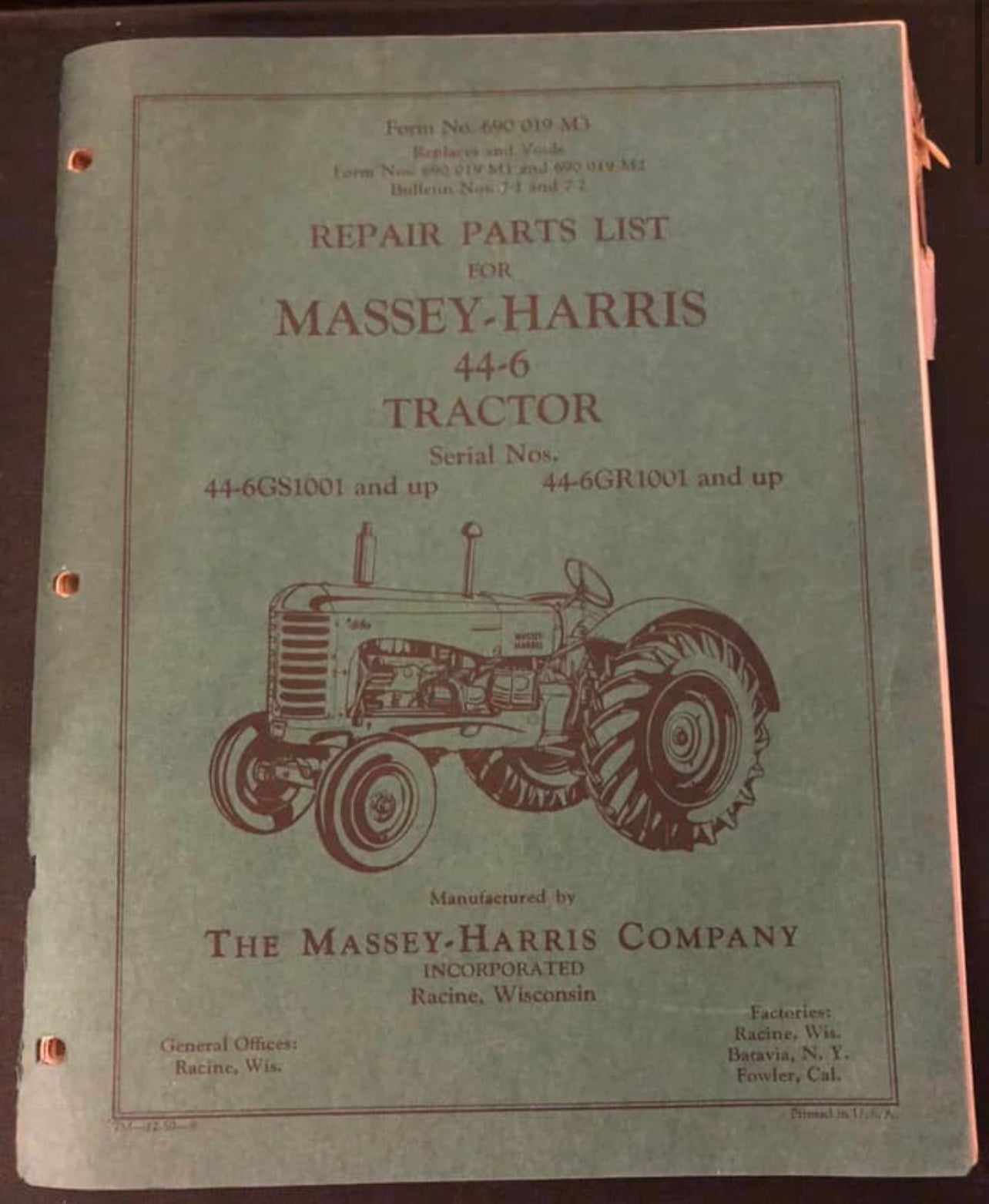 Massey Harris _ 44-6 Tractor __ Repair Parts List