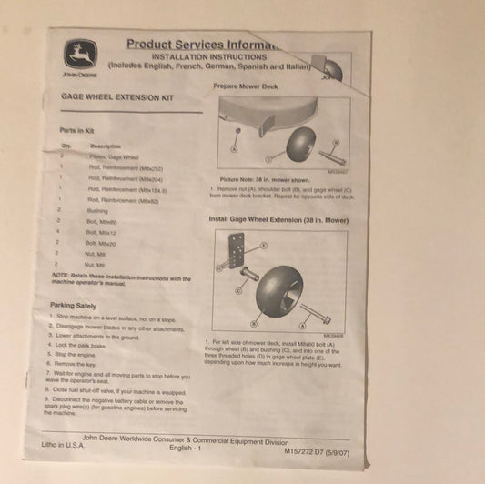 John Deere Gage Wheel Extension Kit_ Product Services Information