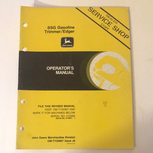 John Deere 85G Gasoline Trimmer/Edger OM-TY20867 J6 Operator’s Manual