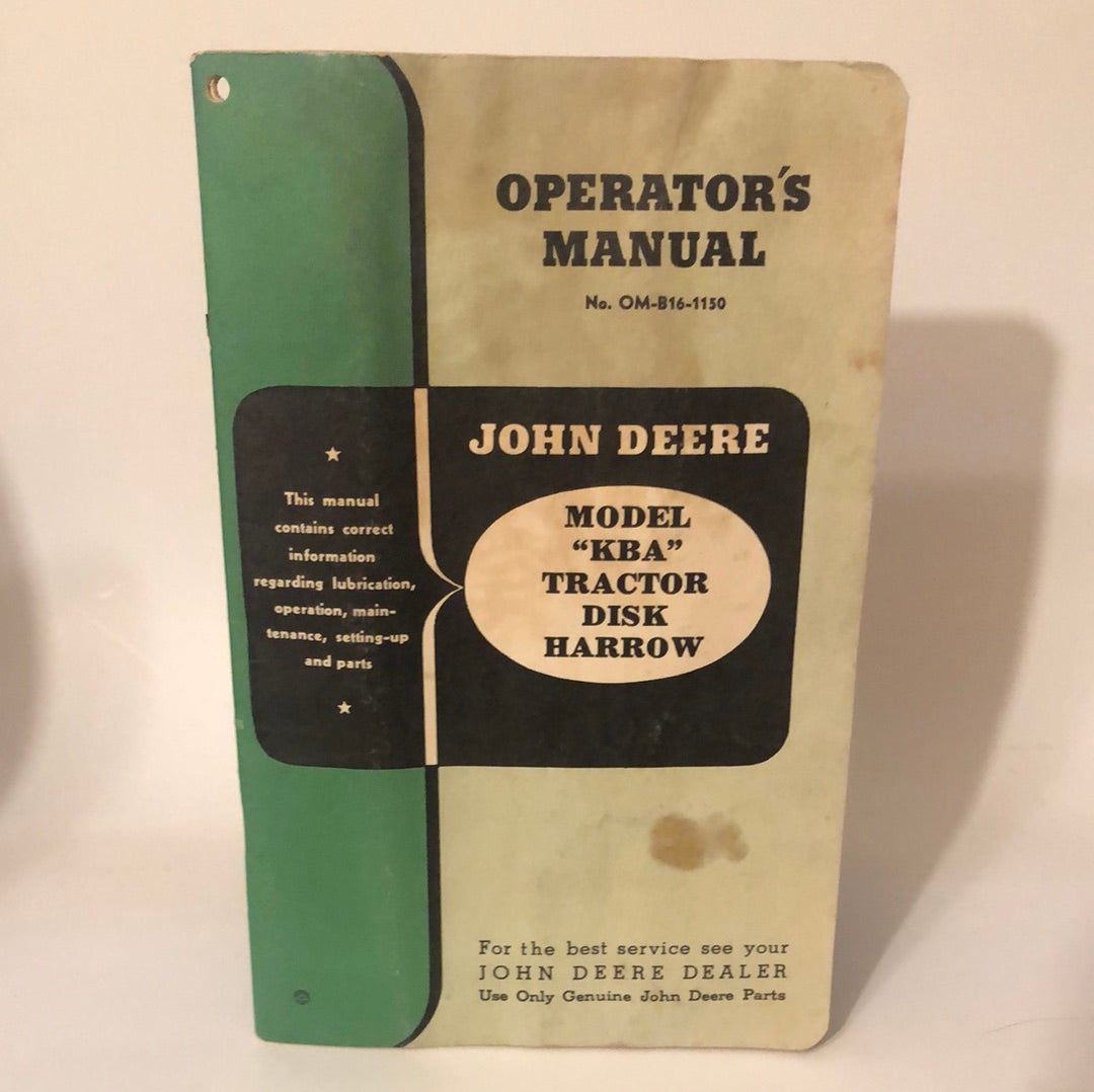 John Deere Model KBA Tractor Disk Harrow _ Operator's Manual