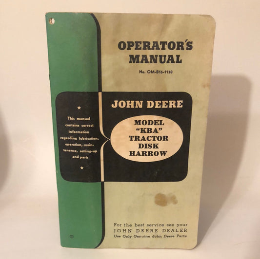 John Deere Model KBA Tractor Disk Harrow _ Operator's Manual