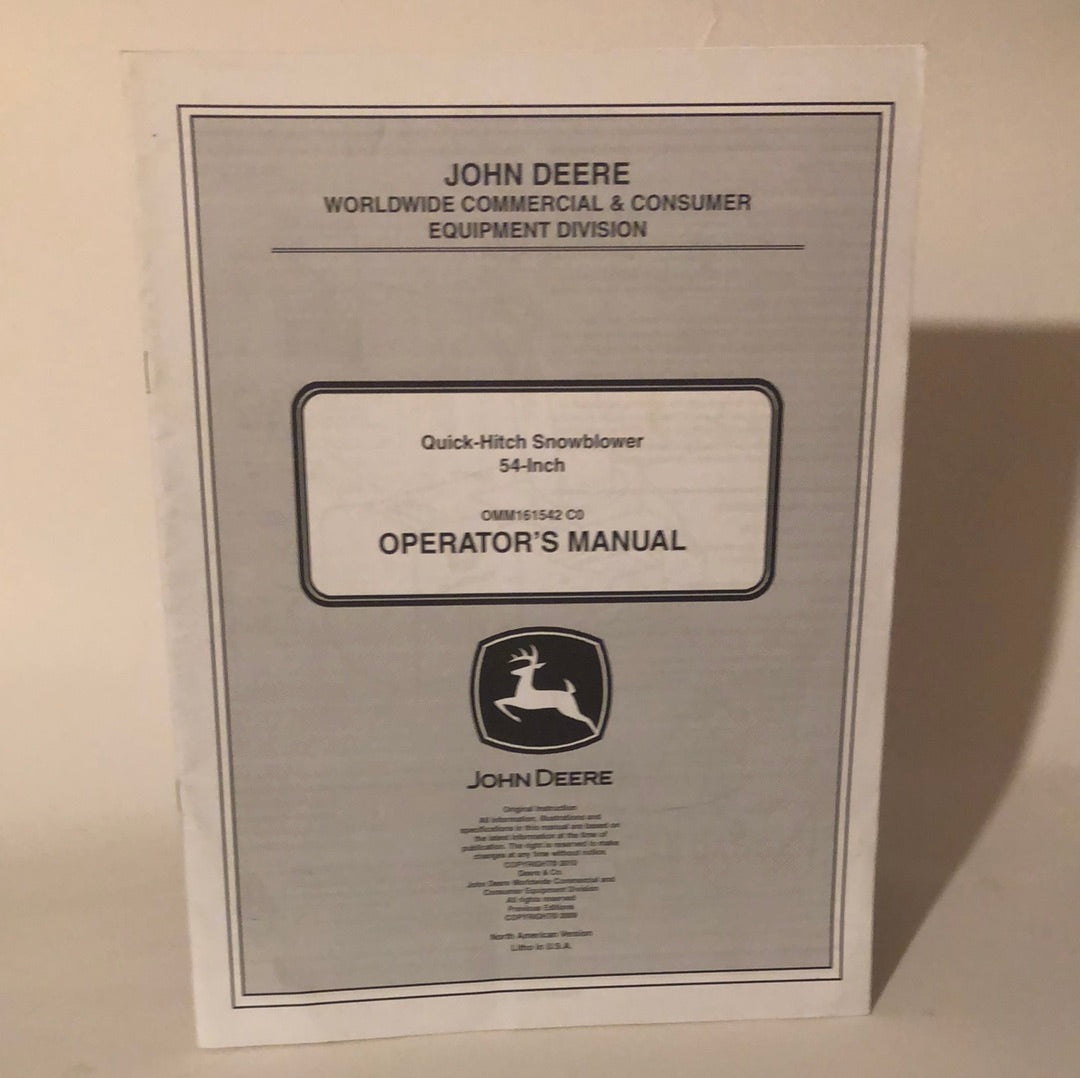 John Deere - Quick-Hitch Snowblower 54” Operator’s Manual