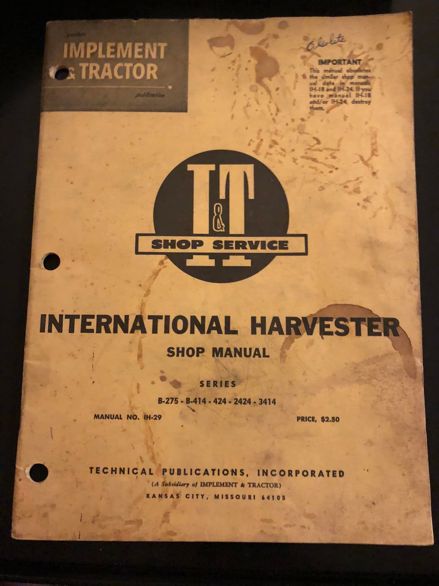 I&T _ International Harvester manual B-275, B-414, 242, 2424 & 3414 _ Shop Service IH-45