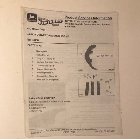 John Deere Installation Instructions 48C Mower Deck