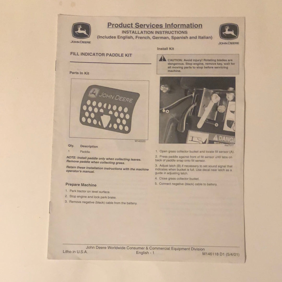 John Deere Fill Indicator Paddle Kit _ Product Services Information