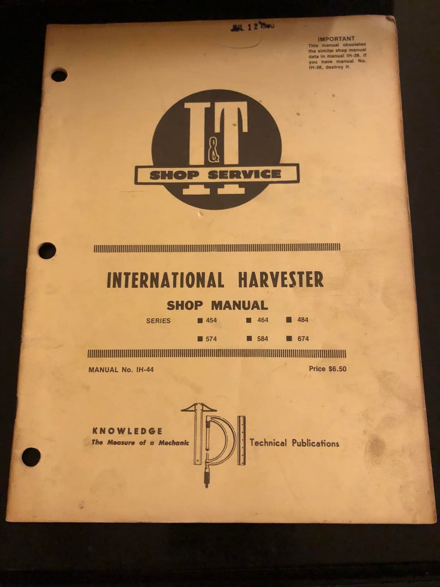 I&T Shop Service - International Harvester manual 454, 464, 484, 574, 584 & 784