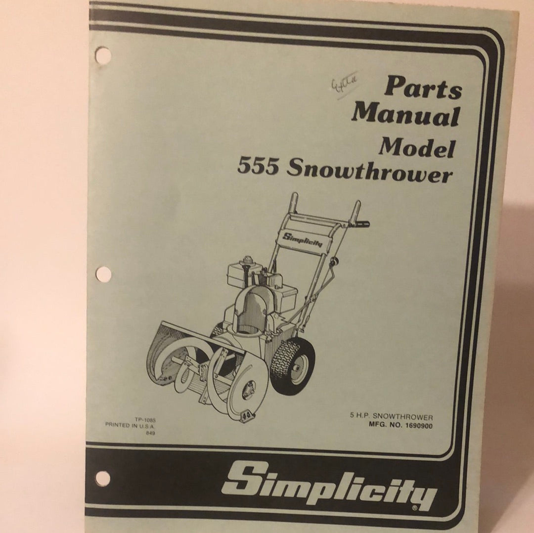 Simplicity Model 555 Snowthrower _ Parts Manual