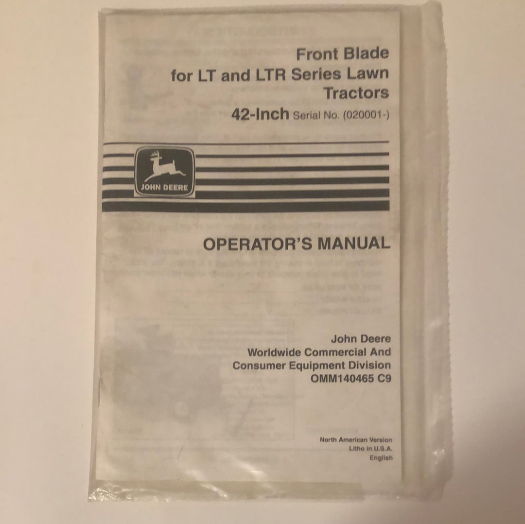 John Deere Front Blade for LT & LTR series Lawn Tractors _ Operator’s Manual