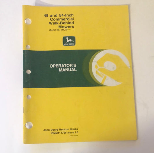 John Deere 48 & 54” Commercial Walk-Behind Mowers OM-M111766 L0 Operator’s Manual