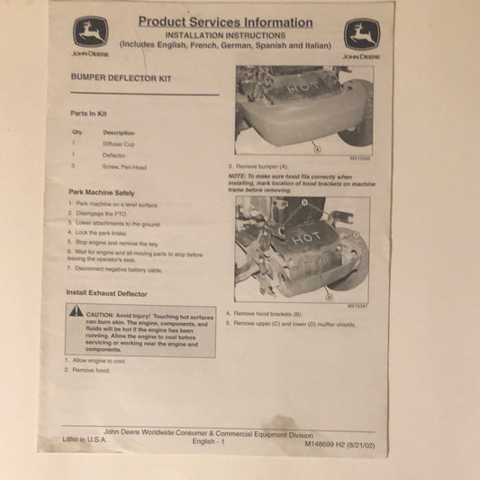 John Deere Bumper Deflector Kit _ Product Services Information