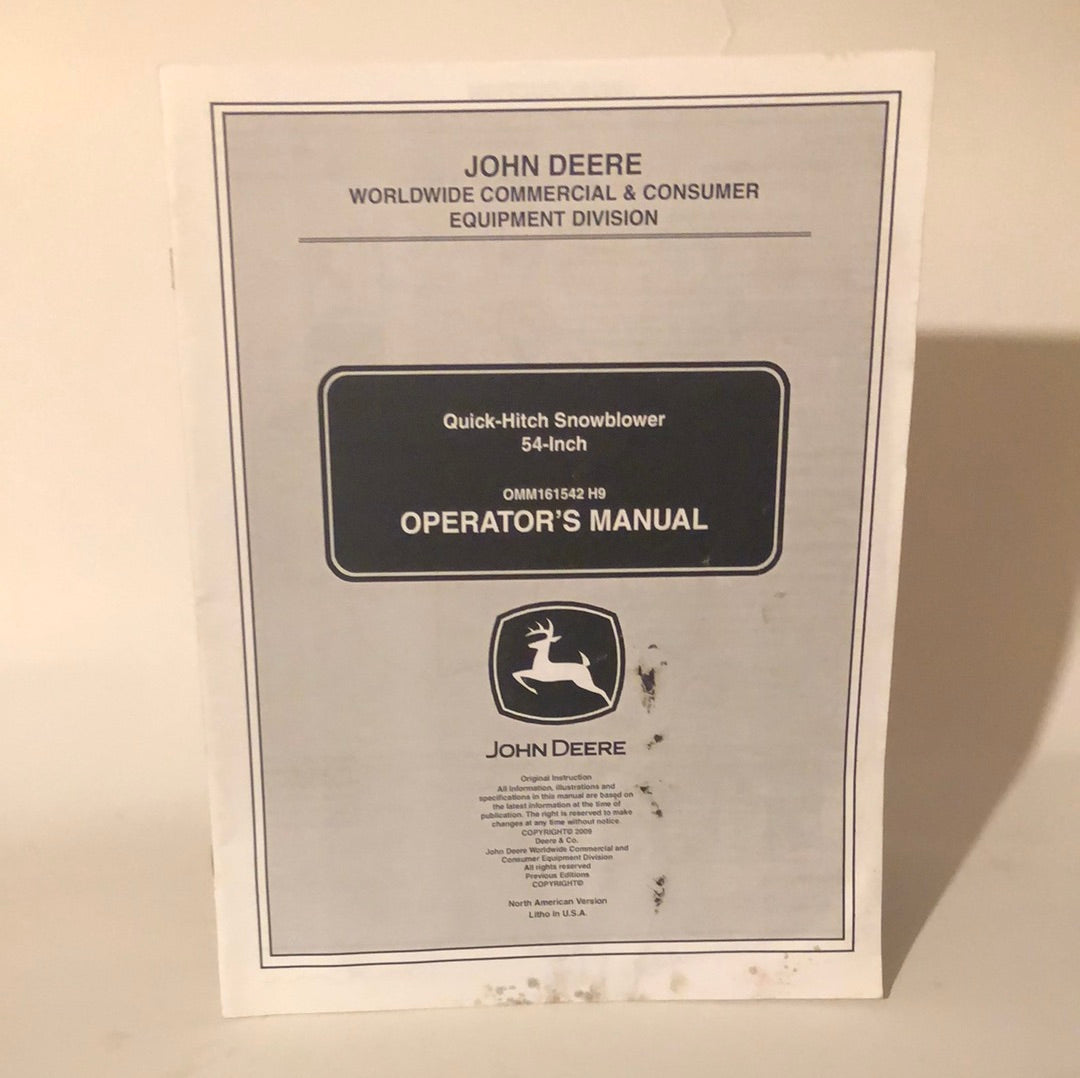 John Deere - Quick-Hitch Snowblower 54” OMM161542 H2 Operator’s Manual