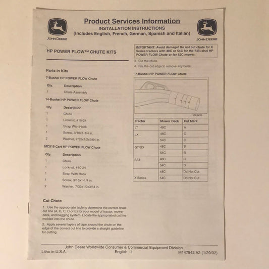 John Deere HP Power Flow Chute Kits _ Product Services Information