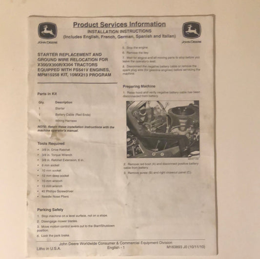 John Deere Starter Replacement & Ground wire Relocation for X300/X300R/X304 Tractors_ Product Services Information