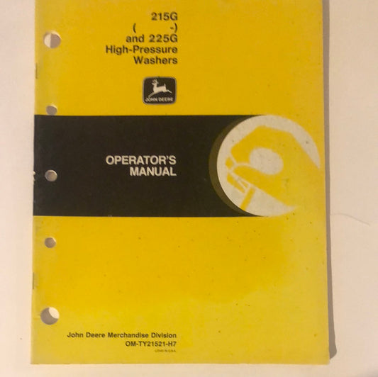 John Deere 215G & 225G High-Pressure Washers OM-TY21521-H7 _ Operator's Manual