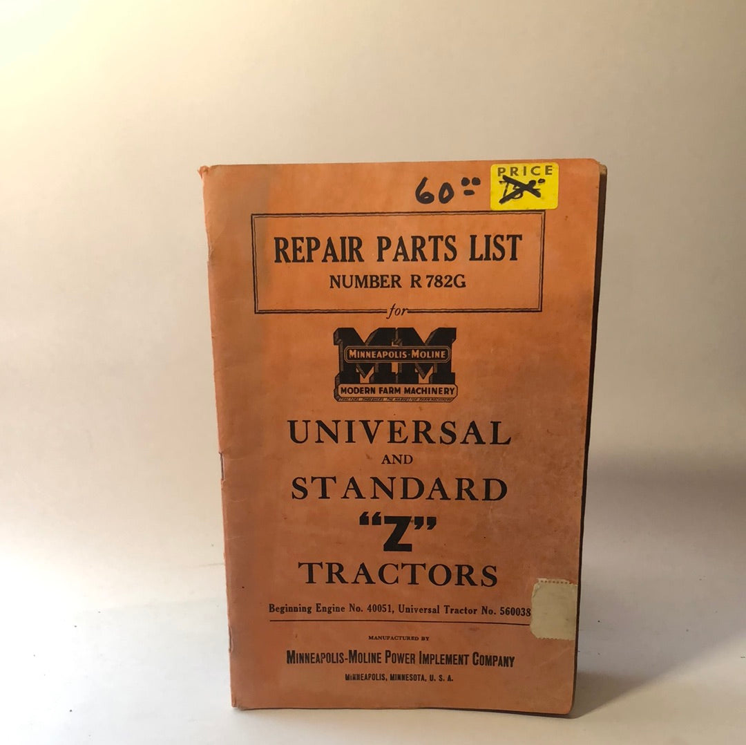 Minneapolis Moline - Universal & Standard Z Tractors - Repair List