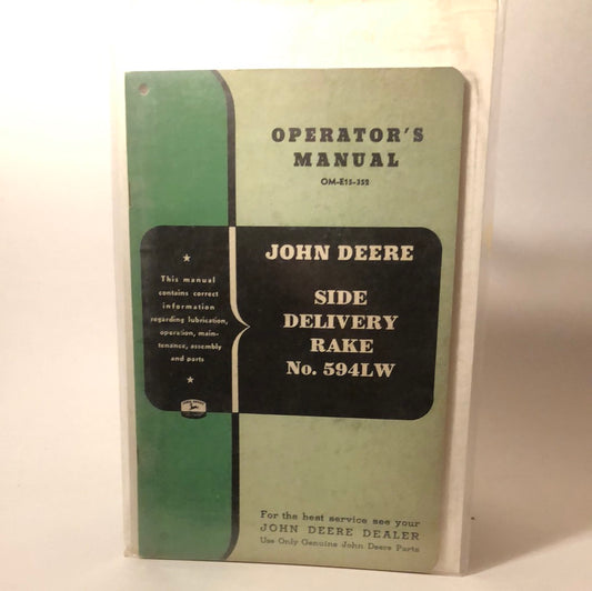 John Deere Tractor- Side Delivery Rake No 594LW — operator’s manual