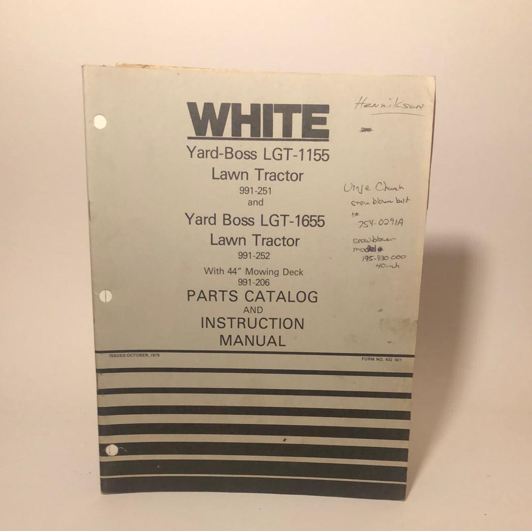 White Yard Boss LGT-1155 & LGT-1655 Lawn Tractor Parts catalog & Instruction manual