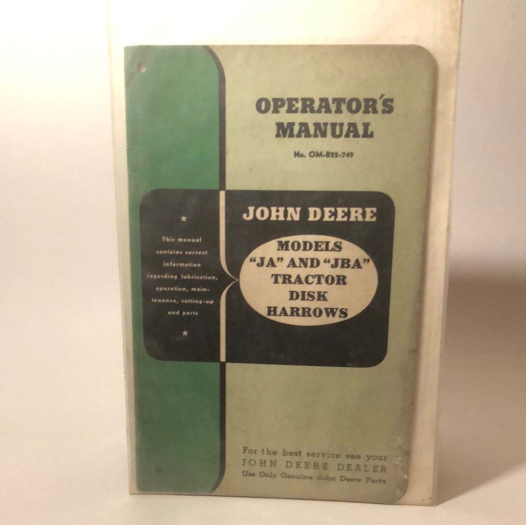 John Deere Models JA & JBA Tractor Disk Harrows— operator’s manual