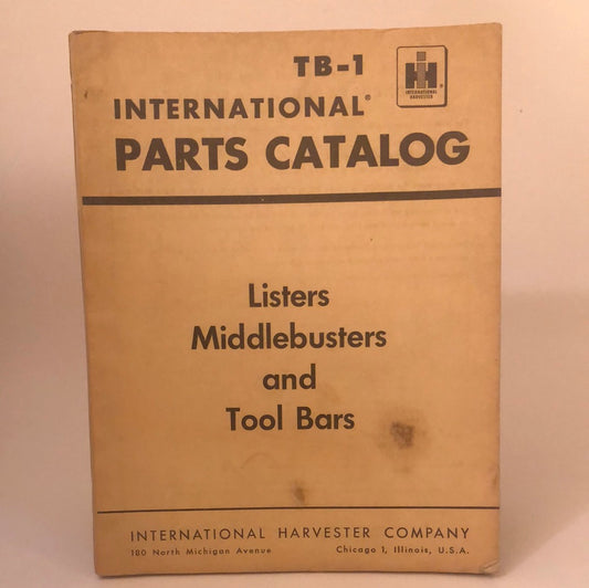 IH TB-1 Listers Middlebusters & Tool Bars Parts Catalog