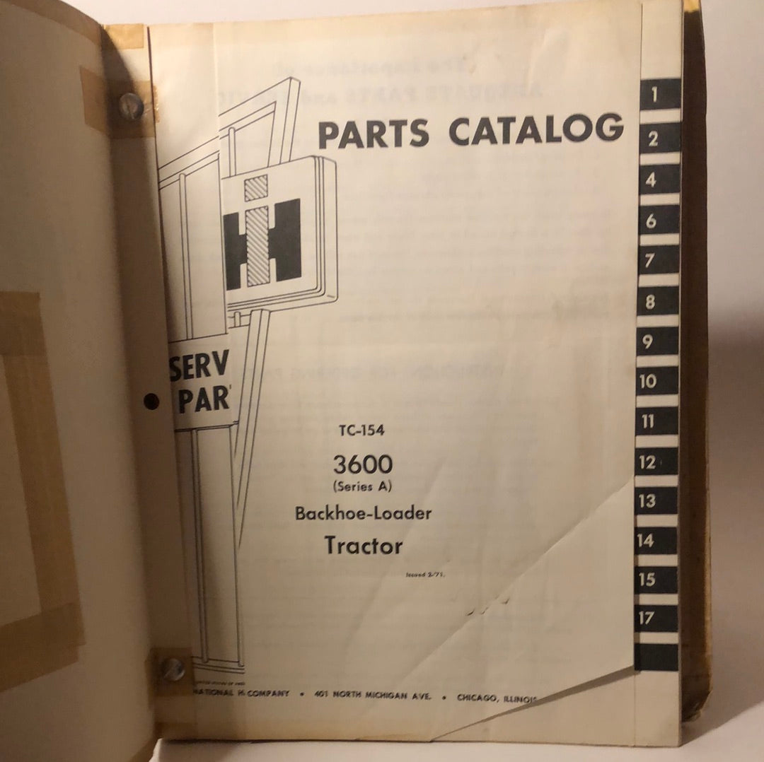 IH Parts Catalog TC-154 3600 (series A) Backhoe-Loader Tractor